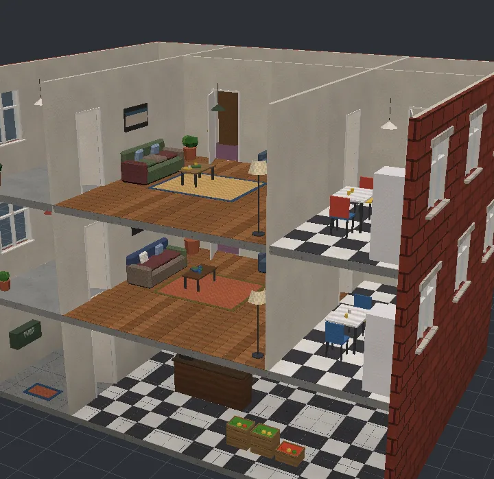 An apartment block, cut away