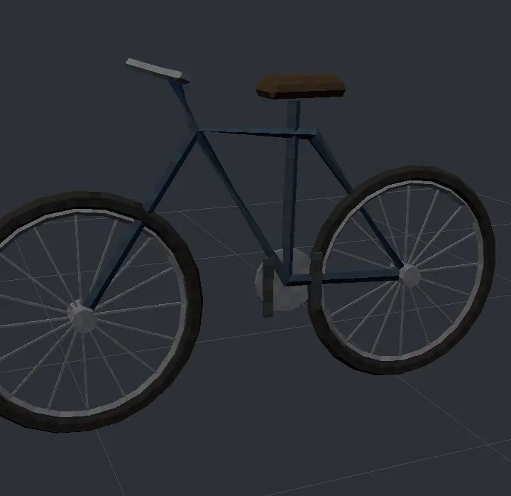 A bicycle: two spoked wheels, a frame of pipes